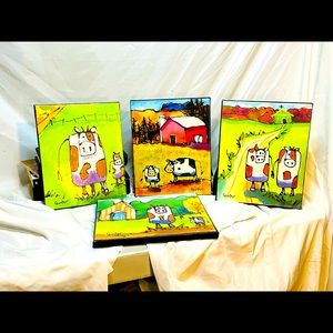 Whimsy original acrylic on canvas paintings by “Sue Gunter” set of 4 (10x8”)